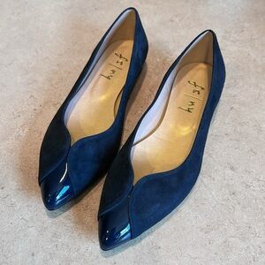 French Sole FS NY Navy Blue Suede Leather Pointed Toe Flats Sz 7.5